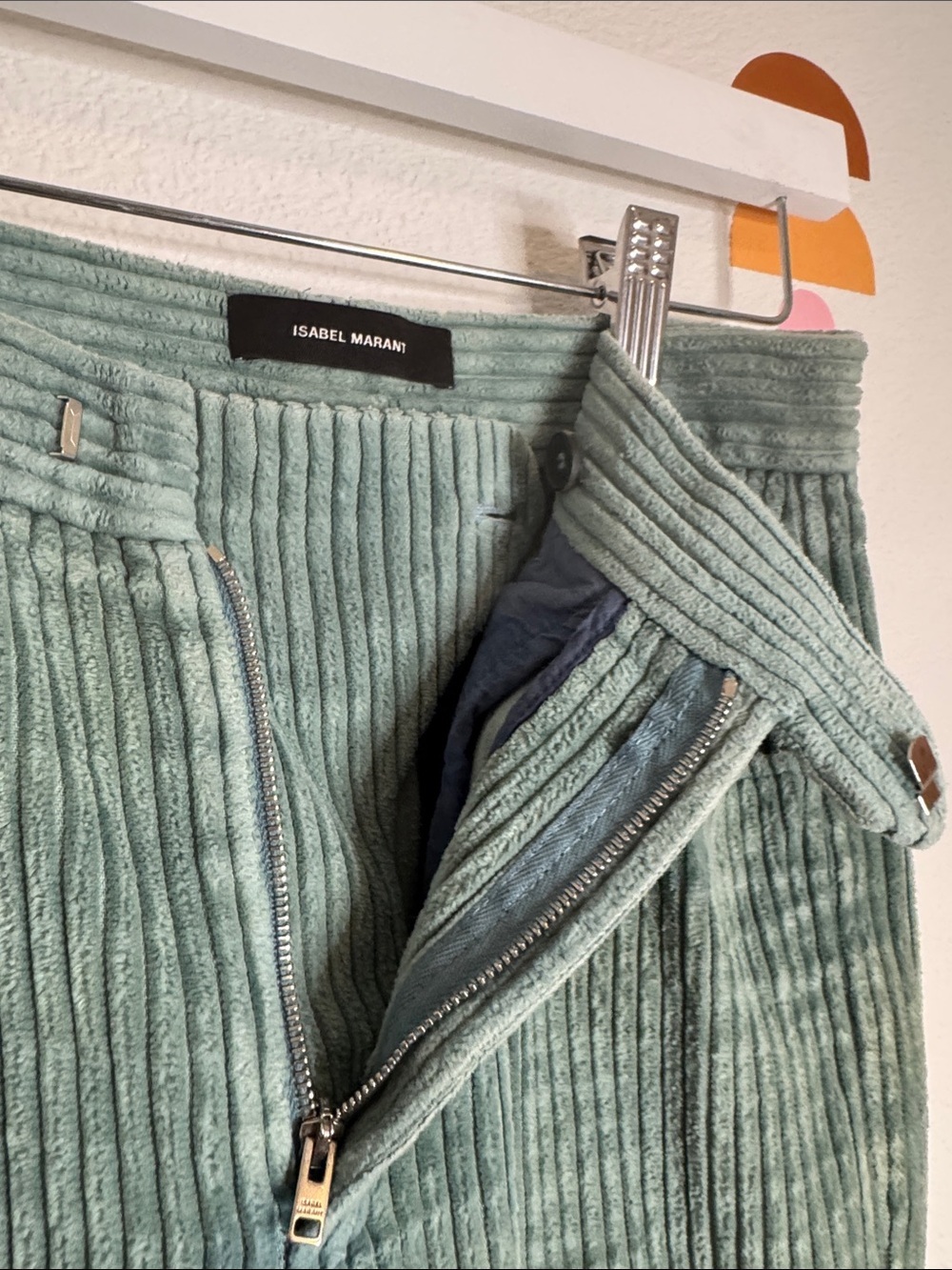 Isabel Marant Sage Green Wide Leg Wale Corduroy Pants, Retro Bell Bottoms N0181 - Picture 2 of 6